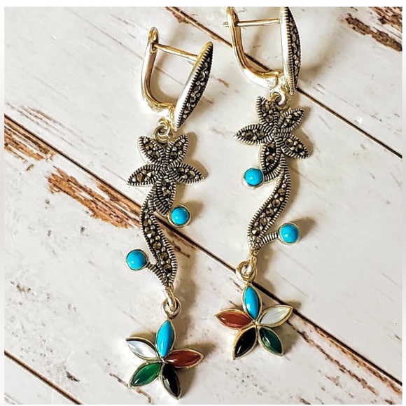 The Girl With Kaleidoscope Eyes Jewelry - Multi-Stone Marcasite Sterling Earrings